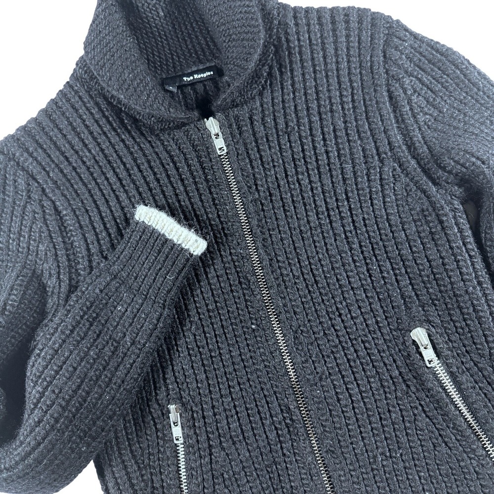 The Kooples Ribbed Wool Alpaca Zip Up Cardigan Women Small‎ Black Shawl Collar